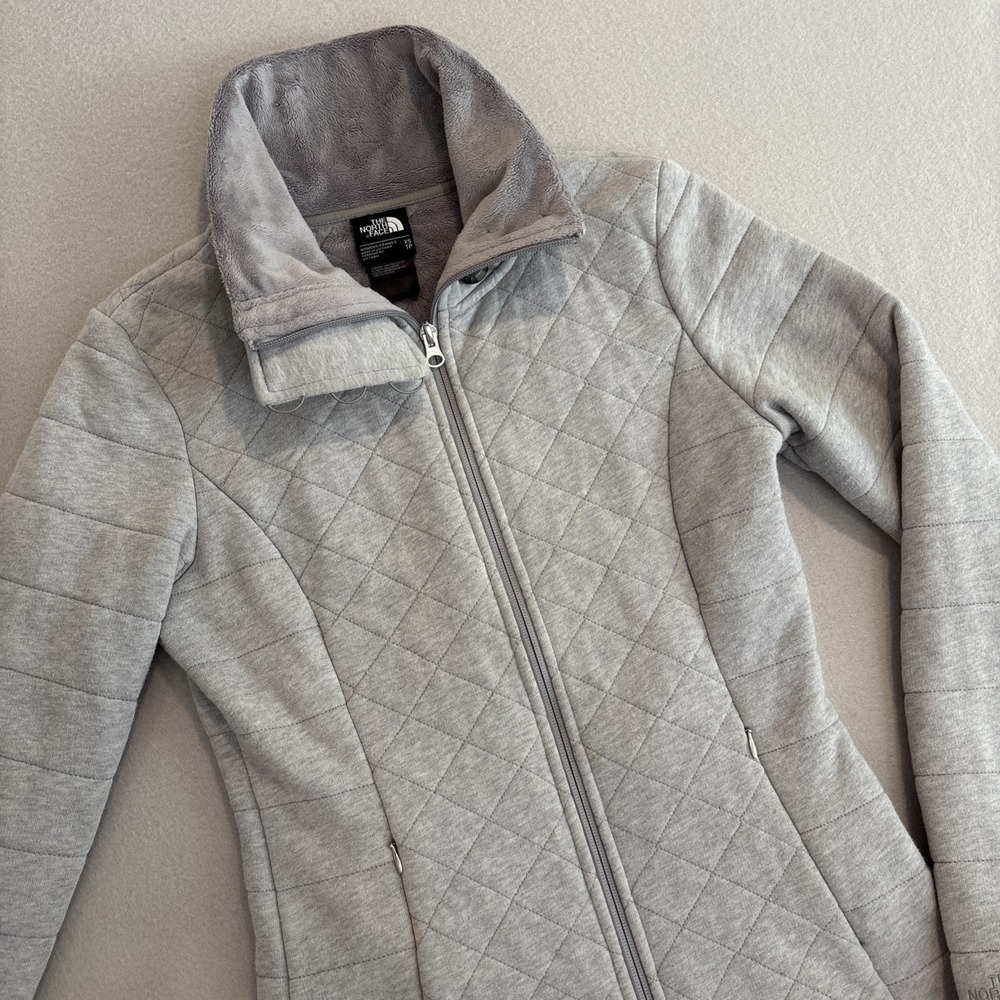 The North Face Jacket XS Caroluna GRAY Quilted Fleece Button Neck QUALITY Soft